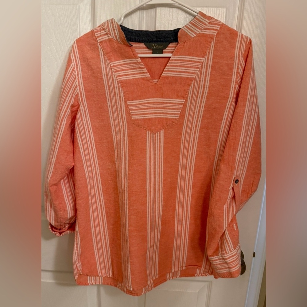Linen blend Natural Reflections Coral Striped Tunic